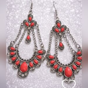 Elegant Silver and Pink Chandelier Earrings